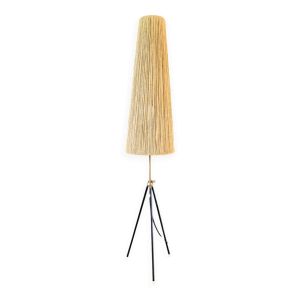 Lampadaire tripode Mid-century, abat-jour en corde, années 1950-60
