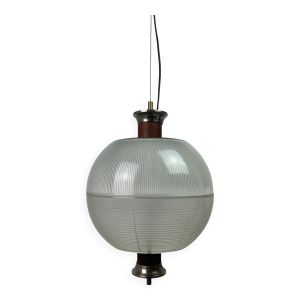 Suspension globe sphérique en teck et holophane du milieu du siècle, Sergio Mazza, années 1960