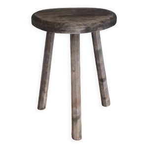 Tabouret vintage tripode en bois brut, années 70/80