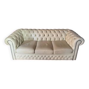 Canapé chesterfield anglais 3 places cuir ivoire