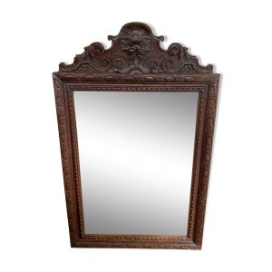 Miroir en chêne massif sculpté, XIXème