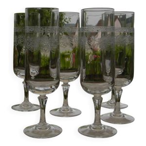 6 flûtes à champagne en cristal d'Arques, modèle Matignon