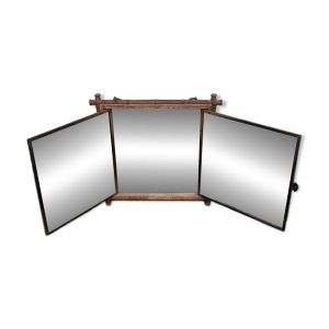 Miroir triptyque décor asiatique antique chaînette décoration murale bois