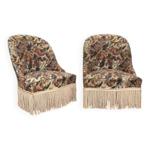 Paire de fauteuils crapaud ancien en tissu fleuri
