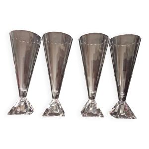 Lot de 4 flûtes à champagne en cristal d'Arques.