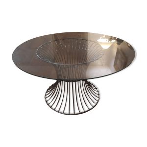 table basse ronde design  à piètement filaire  vintage des années 70