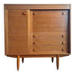 Enfilade vintage en teck, meuble secrétaire ancien, bar