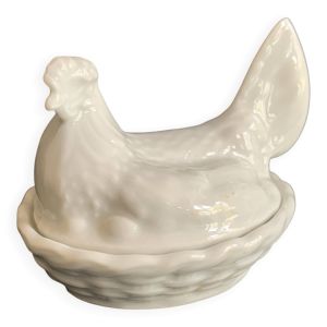 Mini terrine poule en porcelaine blanche ancienne
