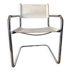 Fauteuil de bureau en simili cuir blanc et métal chromé style Matteo Grassi, Italie