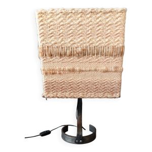 Lampe brutaliste 1950 en fer forgé abat-jour en laine fait main.