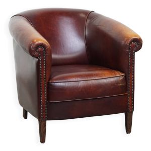 Fauteuil club en cuir de vache de style anglais