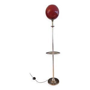 Lampadaire vintage à plateaux - globe verre opaline