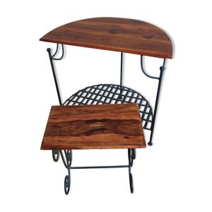 Console Demi-Lune et son tabouret en palissandre et fer forgé