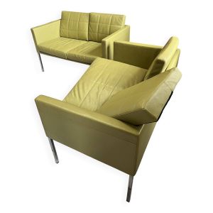 Lot de 2 banquettes cuir vert anis de chez marque Matteo Grassi Italien