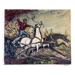 Tableau : Huile sur toile - chevaux au dressage