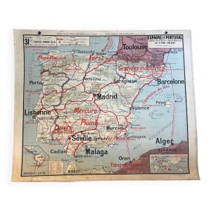 Affiche scolaire ancienne Vidal Lablache n°31 – Espagne et Portugal