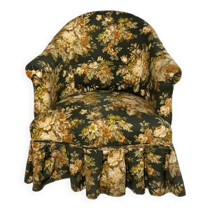 Fauteuil crapaud tissu fleuri vert & jaune