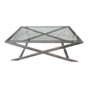 Table basse en inox et verre