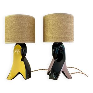 Paire de lampes de chevet ''Fifties'' en céramique, 1950