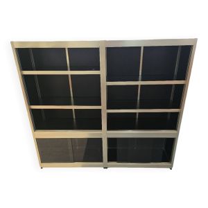Bibliothèque design années 70 metal doré bois laqué