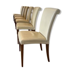 Poltrona Frau 6 chaises Vittoria cuir ivoire pieds en hêtre teintés noyer
