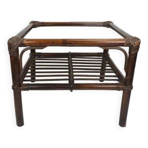 Table d'appoint du milieu du siècle des années 1970, table basse, verre en osier de bambou