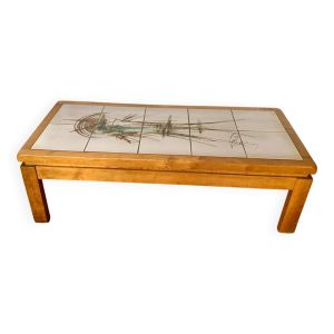 Table basse de salon vintage orme et ceramique