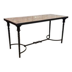 Console en fer forgé et plateau carrelé en faïence - travail des années 50