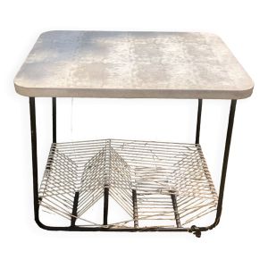 Table roulante desserte sur roulettes porte vinyles ou vaisselle années 60 vintage