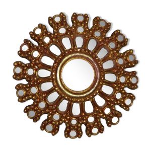 Miroir sorciere vintage multifacette assez en bois doré 1960 rare
