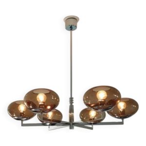 Lustre 6 feux Sciolari chromé et verre fumé