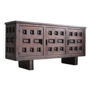 Buffet-crédence vintage brutaliste sculpté espagnol