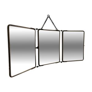 Miroir vintage 1930 triptyque barbier cristal biseauté noir - 28 x 70 cm
