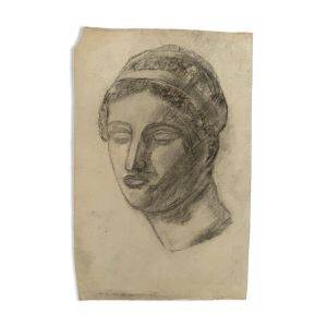 Dessin académique à l’Antique par Berger dit Lheureux Biloul fusain XXe