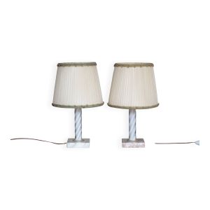 Paire de lampe vintage, lampe de chevet, pied de lampe verre et marbre