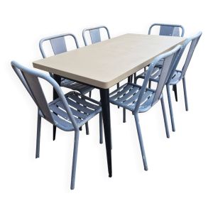 Table T55 et 6 chaises T4 par Xavier Pauchard pour TOLIX, France, 1950