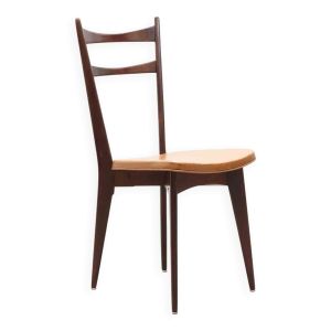 Chaise bistrot en skaï fauve et chêne foncé