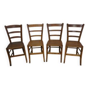 4 chaises bistrot en chêne massif, assise ajourée