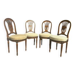 Chaise ancienne de style Louis XVI – dossier lyre, garniture artisanale