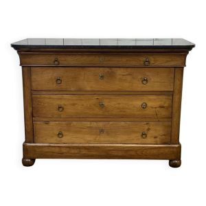 Commode Restauration XIXème en merisier et dessus marbre noir
