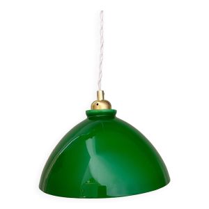 Suspension abat-jour vintage en opaline verte et blanche
