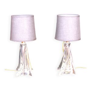 Lampes de chevet en verre cristal torsadé, France du milieu du siècle - une paire