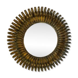 Miroir soleil rond double feuilles en fer forgé italien 50’s