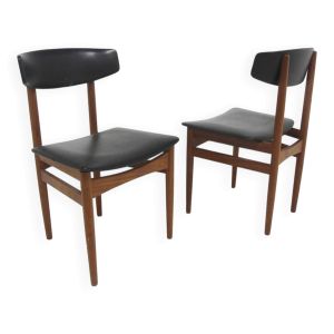 Set de 2 chaises scandinave en teck et en skaï, Danemark, 1960