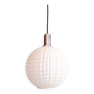 Suspension vintage en opaline blanche texturée, années 1960-70
