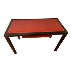 Bureau-console wengé / plateau et tiroir en cuir rouge