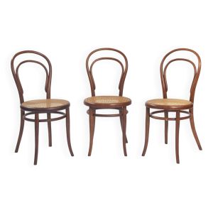 chaises de bistrot anciennes Thonet n° 14 118 en bois courbé et sangles, 1880, lot de 3
