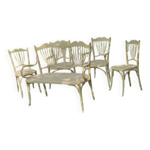 Ensemble bois courbé canné,canapé,2 fauteuils,2 chaises