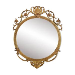 Miroir Médaillon Rond en Laiton, 1950s