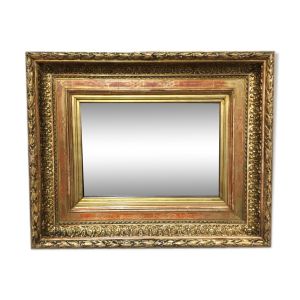Miroir cadre ancien dit barbizon fin 1800 mouluré bois doré feuilles d'or art